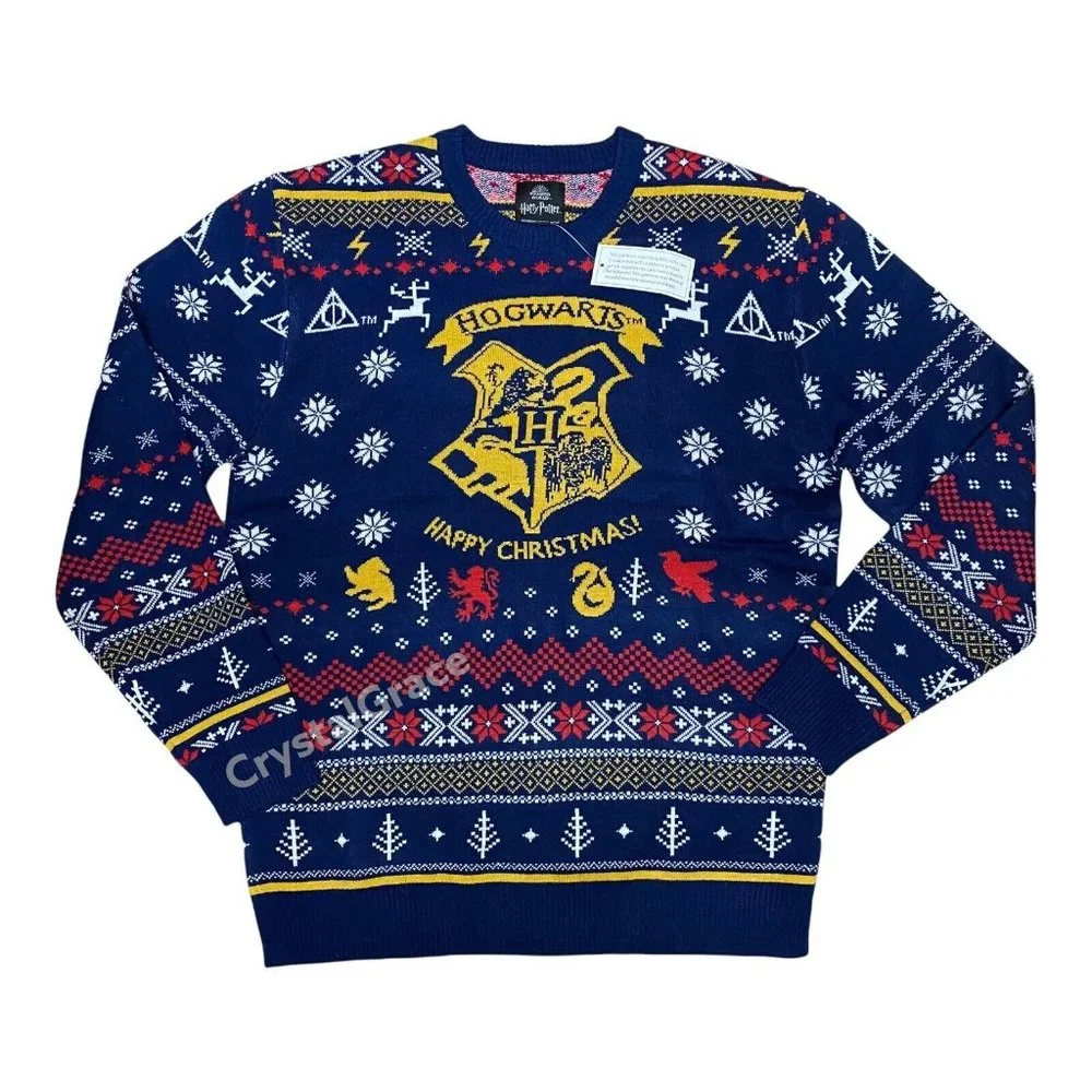 Harry Potter Men's M Hogwarts Happy Christmas Ugly Holiday Sweater Wizard World - Picture 12 of 12